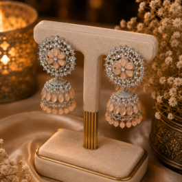 Elegant Pink Floral Crystal Jhumka