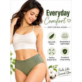 Women’s Premium Sage Green High-Waist Full Coverage Brief Panty – Soft, Breathable & Stretchable Everyday Underwear