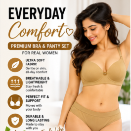 Women’s Premium Beige Seamless Bra & Panty Set – Soft, Breathable, Lightly Padded & Stretchable Everyday Lingerie
