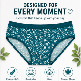 Women’s Premium Teal Printed Full Coverage Brief Panty – Soft, Breathable & Stretchable Everyday Underwear