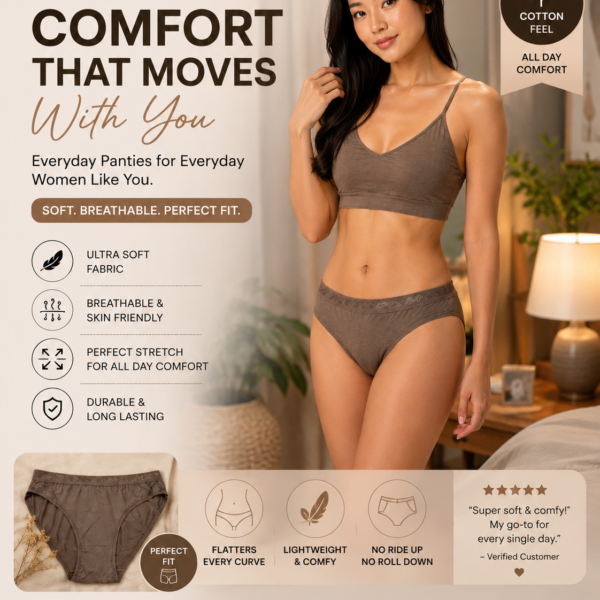 Women’s Premium Grey Full Coverage Brief Panty – Soft, Breathable & Stretchable Everyday Underwear