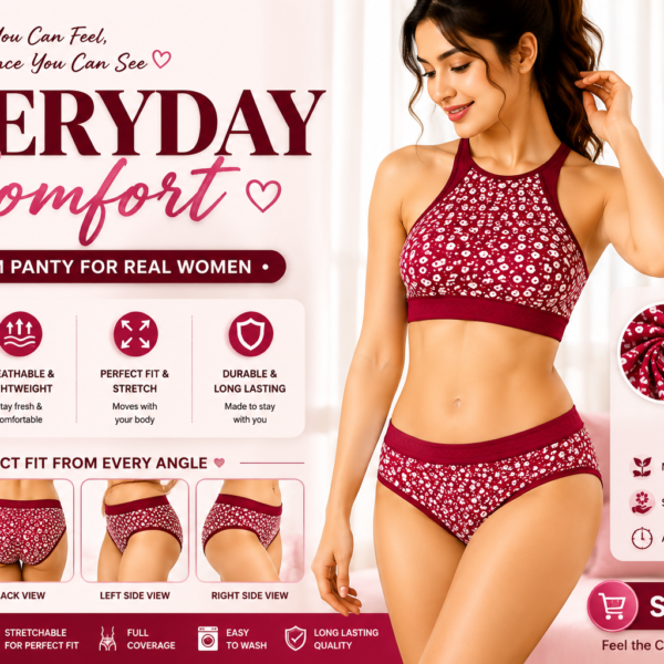 Women’s Premium Maroon Floral Printed Full Coverage Brief Panty – Soft, Breathable & Stretchable Everyday Underwear