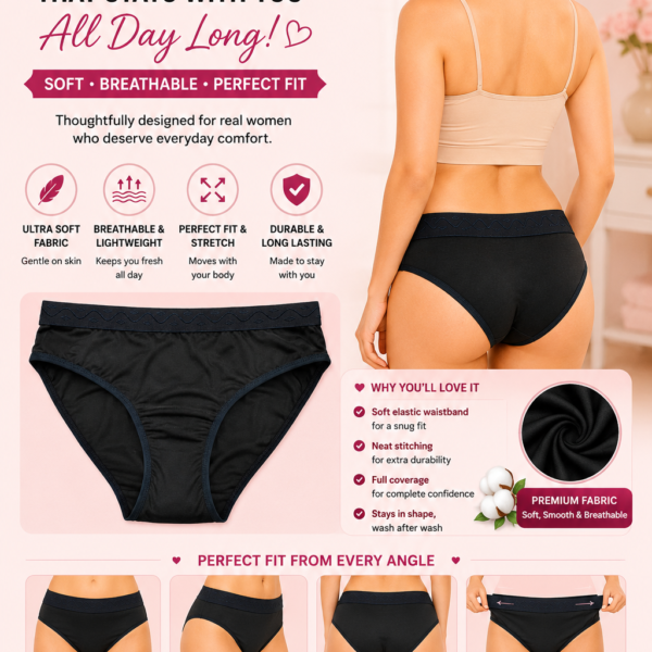 Women’s Premium High-Waist Full Coverage Brief Panty – Soft, Breathable, Stretchable & Comfortable Everyday Underwear