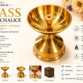 Brass Diya Stand with Wide Bowl & Central Wick Holder – Decorative Pooja Oil Lamp