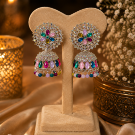 Multicolor Floral Crystal Jhumka