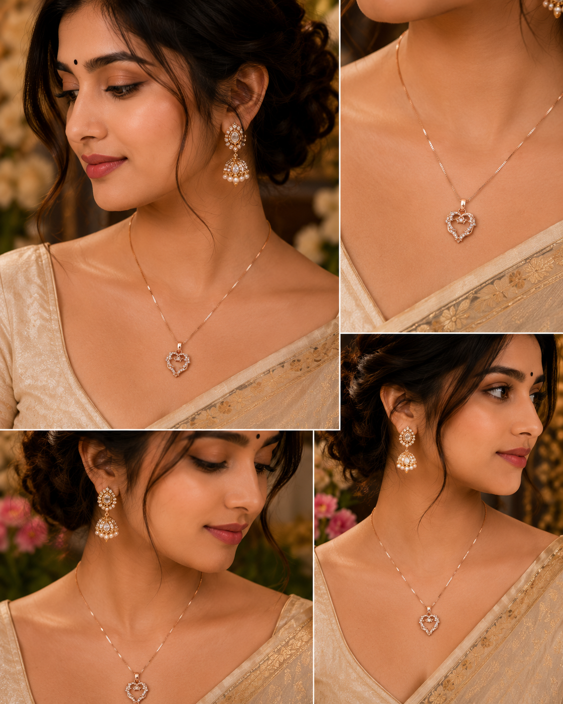 Rose Gold Heart Crystal Pendant Necklace for Women – Elegant Love-Inspired Designer Jewellery - Image 2