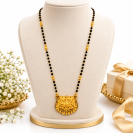 Traditional Gold-Tone Black Beaded Pendant Necklace for Women – Ethnic Heritage Designer Mangalsutra Style