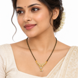 Elegant Gold-Tone Black Beaded V-Shaped Crystal Pendant Necklace for Women – Designer Ethnic Jewellery