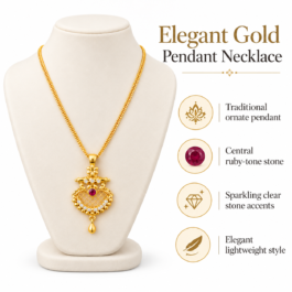Royal Gold-Tone Traditional Pendant Necklace with Ruby Accent & Intricate Ethnic Design for Women