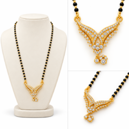 Elegant Gold-Tone Black Beaded V-Shaped Crystal Pendant Necklace for Women – Designer Ethnic Jewellery