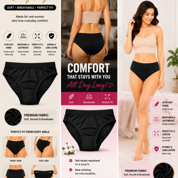 Women’s Premium High-Waist Full Coverage Brief Panty – Soft, Breathable, Stretchable & Comfortable Everyday Underwear