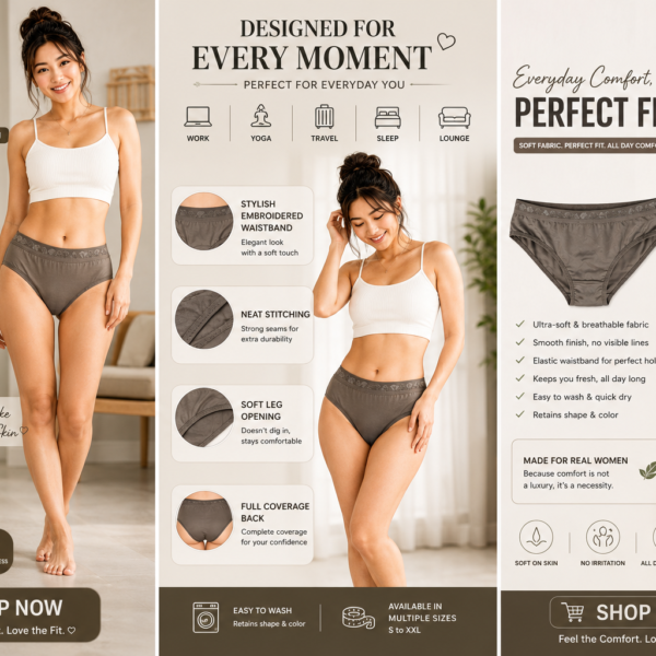 Women’s Premium Grey Full Coverage Brief Panty – Soft, Breathable & Stretchable Everyday Underwear