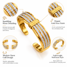 Luxury Gold-Tone Multi-Row Crystal Bracelet