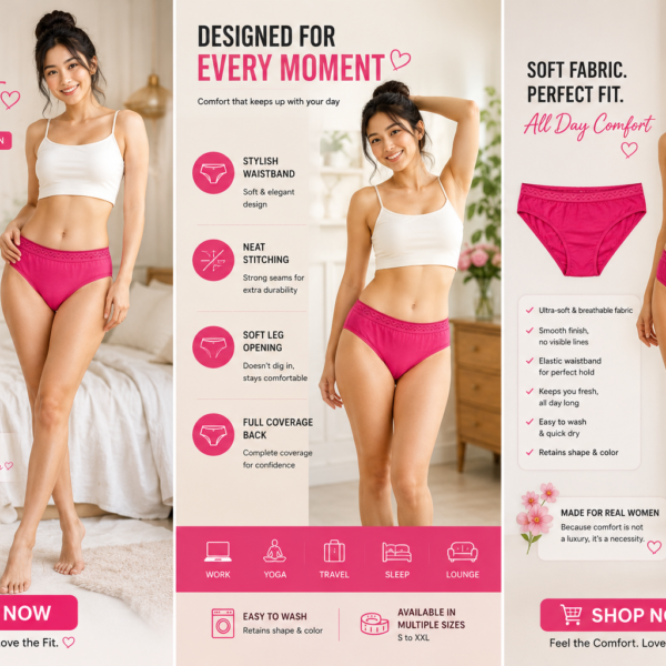 Women’s Premium Hot Pink Full Coverage Brief Panty – Soft, Breathable & Stretchable Everyday Underwear