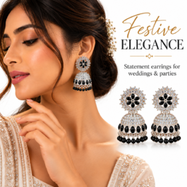 Elegant Black Floral Crystal Jhumka
