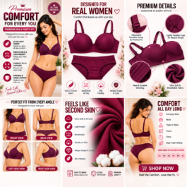 Women’s Premium Burgundy Seamless Bra & Panty Set – Soft, Breathable & Stretchable Everyday Lingerie