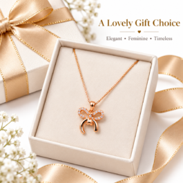 Elegant Bow & Crystal Pendant Necklace for Women – Rose Gold-Tone Fashion Jewellery