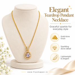 Elegant Gold-Tone Teardrop Crystal Pendant Necklace for Women – Dainty Solitaire-Inspired Designer Necklace