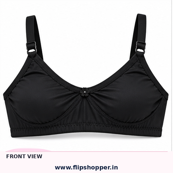 Girls Ultra-Soft Everyday Comfort Bra with Adjustable Straps | Floral Design, Soft Fabric & Comfortable Fit | Black - Image 5