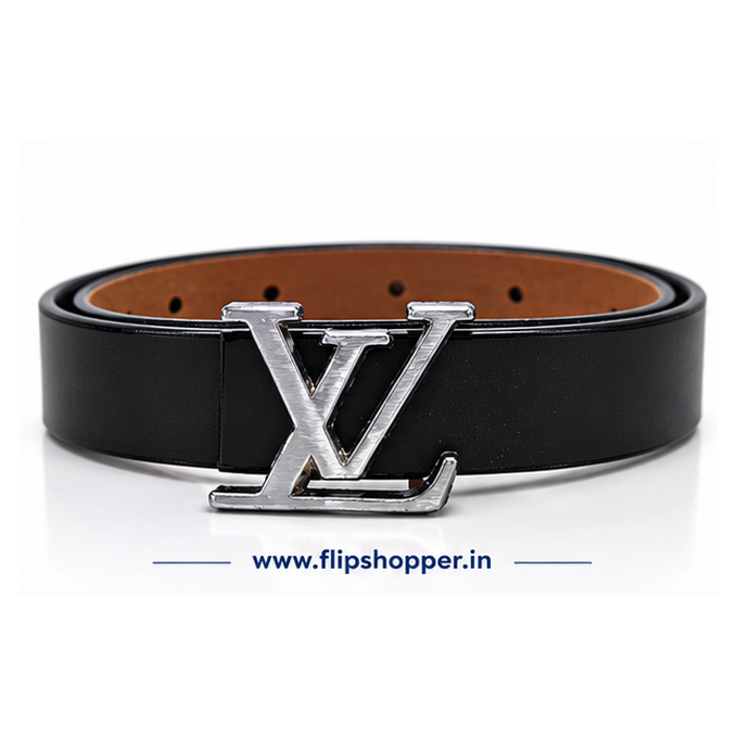 Girls' Premium Black Fashion Belt with Silver-Tone Monogram Buckle | Stylish PU Leather-Look Adjustable Waist Belt for Jeans, Dresses, Skirts & Casual Wear - Image 3
