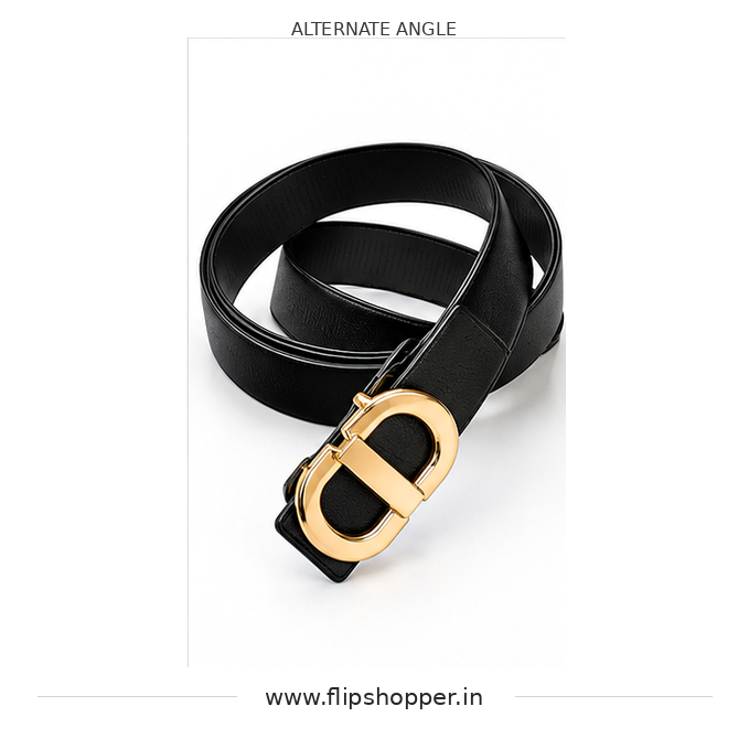 Premium Women's Black Fashion Belt with Gold-Tone Double-Loop Buckle | Elegant Textured Leather-Look Waist Belt for Jeans, Dresses, Trousers, Office & Casual Wear - Image 5