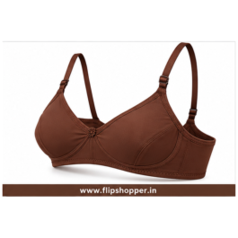 Girls Ultra-Soft Non-Padded Everyday Comfort Bra with Adjustable Straps, Floral Centre Design & Hook-and-Eye Back Closure – Chocolate Brown