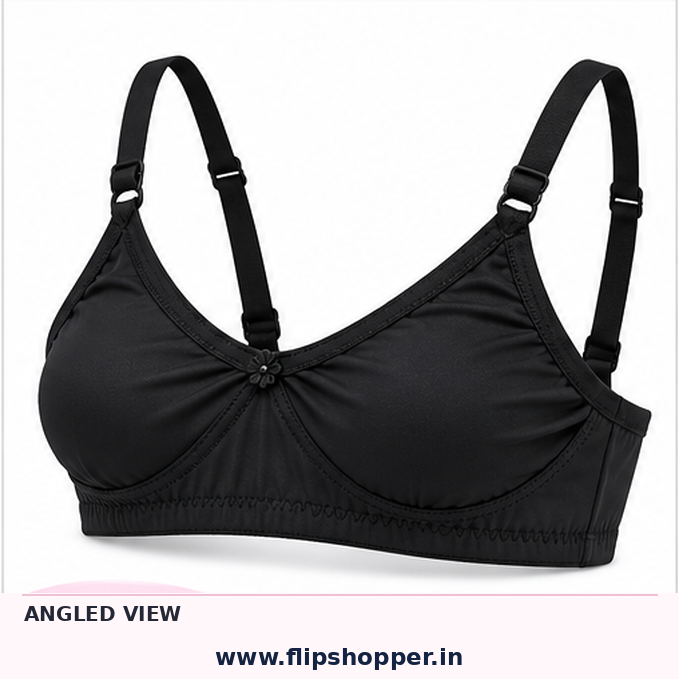 Girls Ultra-Soft Everyday Comfort Bra with Adjustable Straps | Floral Design, Soft Fabric & Comfortable Fit | Black - Image 3