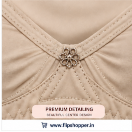 Girls Ultra-Soft Non-Padded Everyday Comfort Bra with Adjustable Straps, Floral Design & Hook Closure – Beige