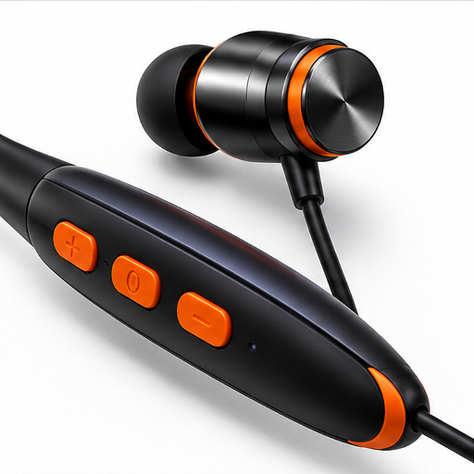 DUBIK Bluetooth 5.0 Wireless Neckband Earphones with Up to 80 Hours Music & Talk Time, 10mm Drivers, HD Bass Sound, IPX5 Sweat Resistance, Noise Isolation & USB Type-C Charging – Black & Orange - Image 3
