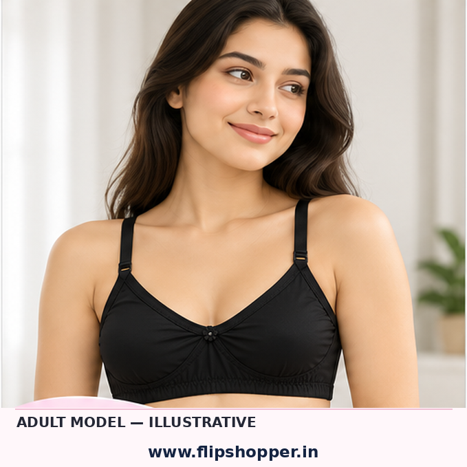 Girls Ultra-Soft Everyday Comfort Bra with Adjustable Straps | Floral Design, Soft Fabric & Comfortable Fit | Black