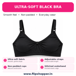 Girls Ultra-Soft Everyday Comfort Bra with Adjustable Straps | Floral Design, Soft Fabric & Comfortable Fit | Black