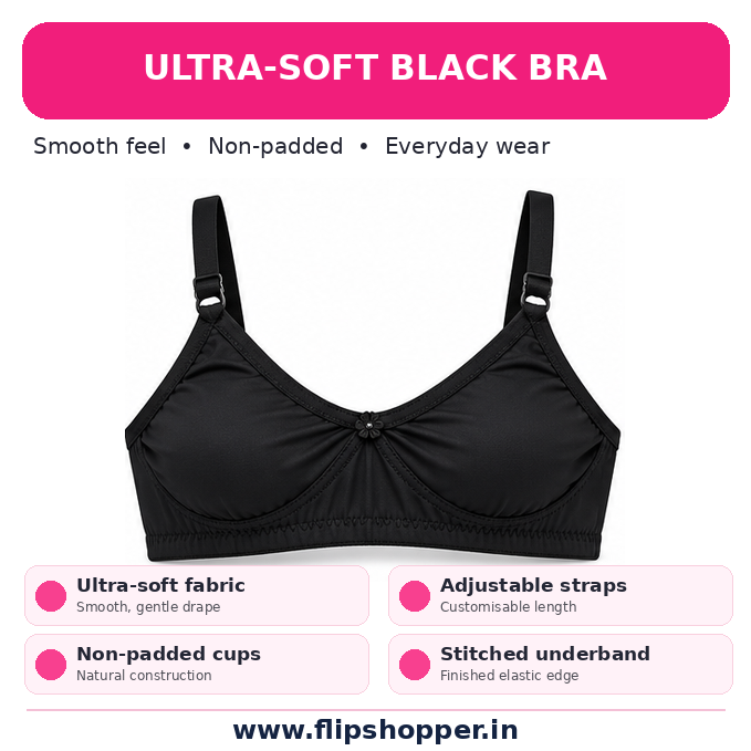 Girls Ultra-Soft Everyday Comfort Bra with Adjustable Straps | Floral Design, Soft Fabric & Comfortable Fit | Black - Image 2