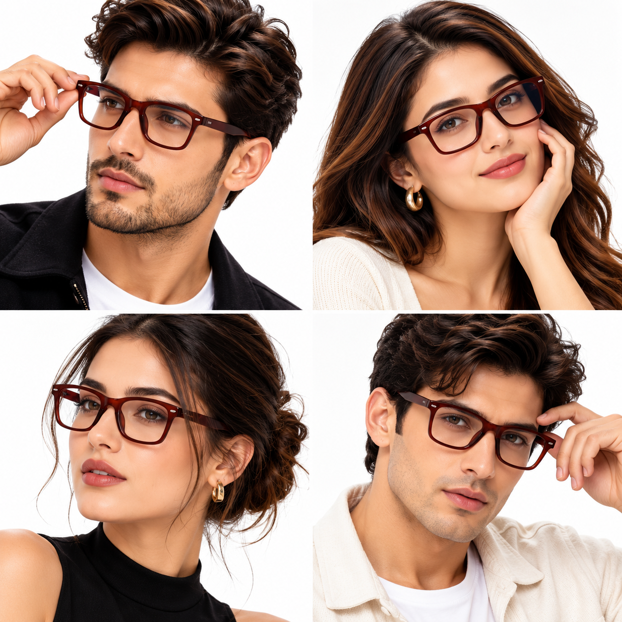 Unisex Transparent Brown Rectangle Eyeglasses for Men & Women | Clear Lens Full-Rim Stylish Spectacle Frame | Classic Casual Fashion Eyewear - Image 5