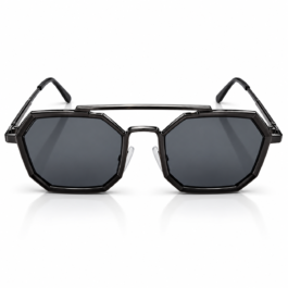 Unisex Black Geometric Octagon Sunglasses for Men & Women | Dark Smoke Lenses | Bold Double-Bar Frame | Retro Streetwear Fashion Eyewear