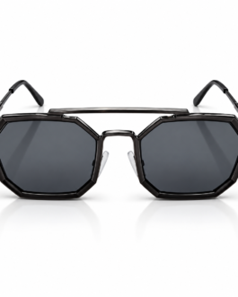 Unisex Black Geometric Octagon Sunglasses for Men & Women | Dark Smoke Lenses | Bold Double-Bar Frame | Retro Streetwear Fashion Eyewear