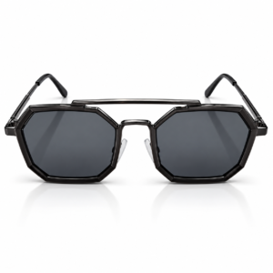 Unisex Black Geometric Octagon Sunglasses for Men & Women | Dark Smoke Lenses | Bold Double-Bar Frame | Retro Streetwear Fashion Eyewear