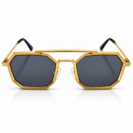 Unisex Geometric Octagon Sunglasses for Men & Women | Gold-Tone Frame with Dark Smoke Lenses | Bold Retro Streetwear Fashion Eyewear