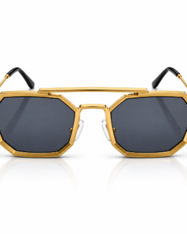 Unisex Geometric Octagon Sunglasses for Men & Women | Gold-Tone Frame with Dark Smoke Lenses | Bold Retro Streetwear Fashion Eyewear