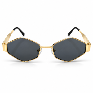 Unisex Geometric Hexagon Sunglasses for Men & Women | Gold-Tone Metal Frame with Dark Smoke Lenses | Retro Fashion Eyewear for Casual, Travel & Party Wear