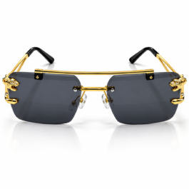 Unisex Luxury Rimless Sunglasses for Men & Women | Gold-Tone Metal Frame with Dark Smoke Lenses | Decorative Side Design | Premium Fashion Eyewear