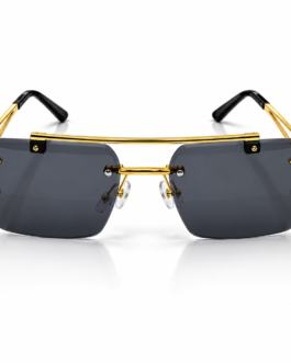 Unisex Luxury Rimless Sunglasses for Men & Women | Gold-Tone Metal Frame with Dark Smoke Lenses | Decorative Side Design | Premium Fashion Eyewear