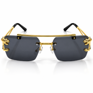Unisex Luxury Rimless Sunglasses for Men & Women | Gold-Tone Metal Frame with Dark Smoke Lenses | Decorative Side Design | Premium Fashion Eyewear