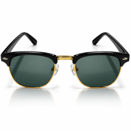 Unisex Clubmaster Browline Sunglasses for Men & Women | Black & Gold-Tone Frame with Dark Green Lenses | Retro Vintage Fashion Eyewear