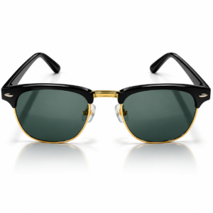 Unisex Clubmaster Browline Sunglasses for Men & Women | Black & Gold-Tone Frame with Dark Green Lenses | Retro Vintage Fashion Eyewear
