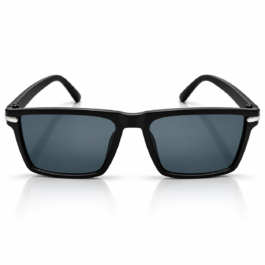 Unisex Black Rectangle Sunglasses for Men & Women | Dark Smoke Blue-Grey Lens | Stylish Full-Rim Frame for Driving, Travel & Outdoor Wear