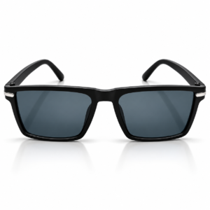 Unisex Black Rectangle Sunglasses for Men & Women | Dark Smoke Blue-Grey Lens | Stylish Full-Rim Frame for Driving, Travel & Outdoor Wear