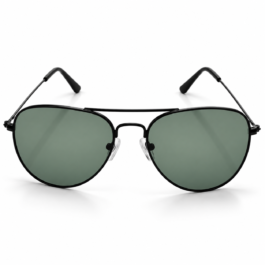 Unisex Classic Aviator Sunglasses for Men & Women | Black Metal Frame with Green Grey Lenses | Double Bridge Retro Fashion Eyewear for Travel & Outdoor Wear