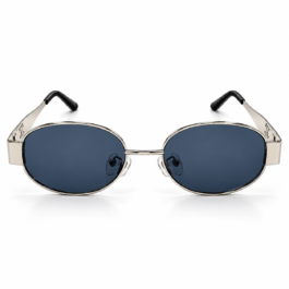 Unisex Retro Oval Sunglasses for Men & Women | Silver-Tone Metal Frame with Dark Smoke Lenses | Vintage Fashion Eyewear for Casual & Travel Wear