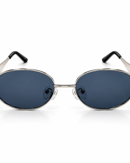 Unisex Retro Oval Sunglasses for Men & Women | Silver-Tone Metal Frame with Dark Smoke Lenses | Vintage Fashion Eyewear for Casual & Travel Wear