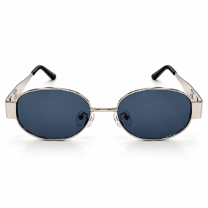 Unisex Retro Oval Sunglasses for Men & Women | Silver-Tone Metal Frame with Dark Smoke Lenses | Vintage Fashion Eyewear for Casual & Travel Wear